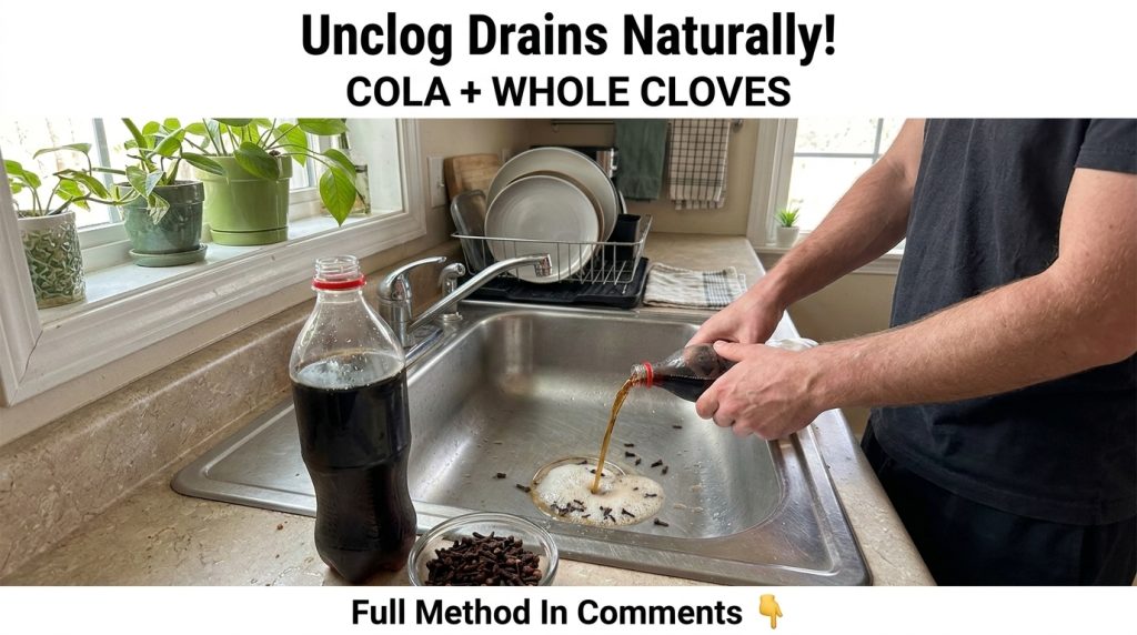 Hands holding a Coca-Cola bottle with the label Coke clove indicating a DIY cleaning experiment