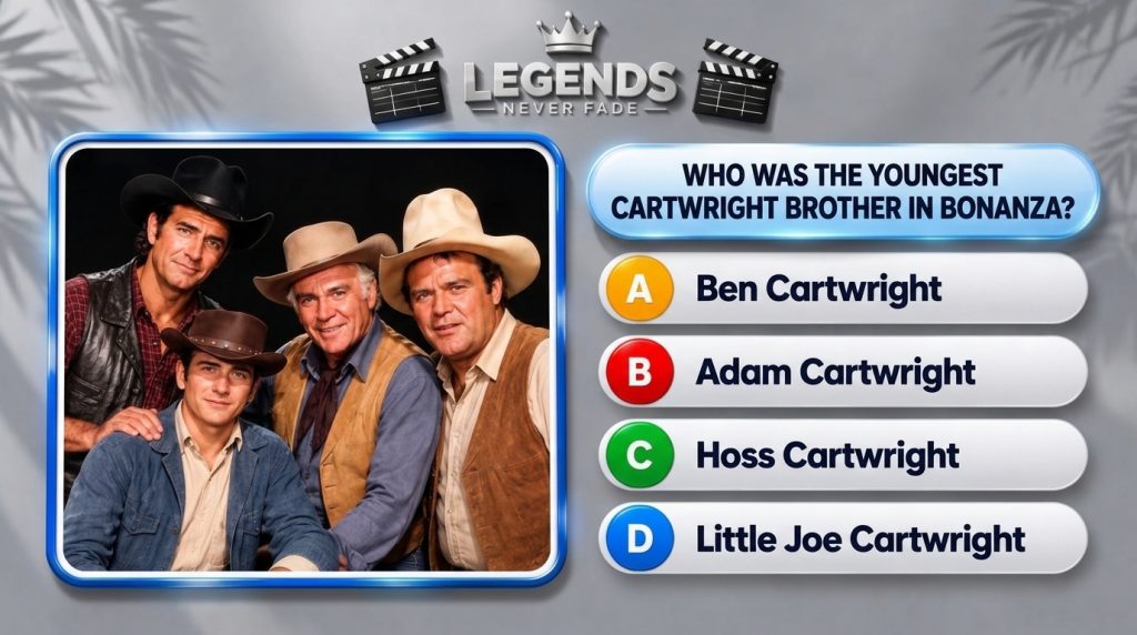 A quiz graphic for Bonanza featuring the four main male characters a question and multiple-choice options