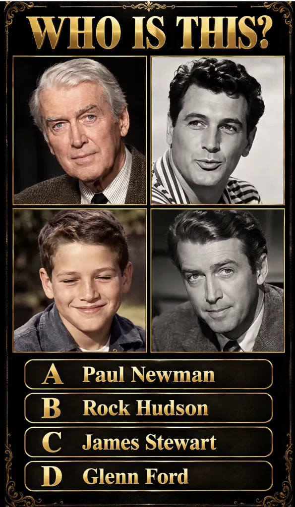 Quiz image featuring four portraits of actors with WHO IS THIS question and multiple choice options