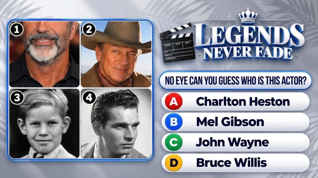 A mobile-friendly quiz challenging viewers to identify a famous actor from four different portraits two color two monoch