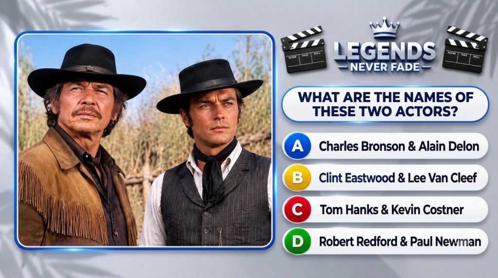 Charles Bronson and Alain Delon in Western attire side-by-side from the film Red Sun