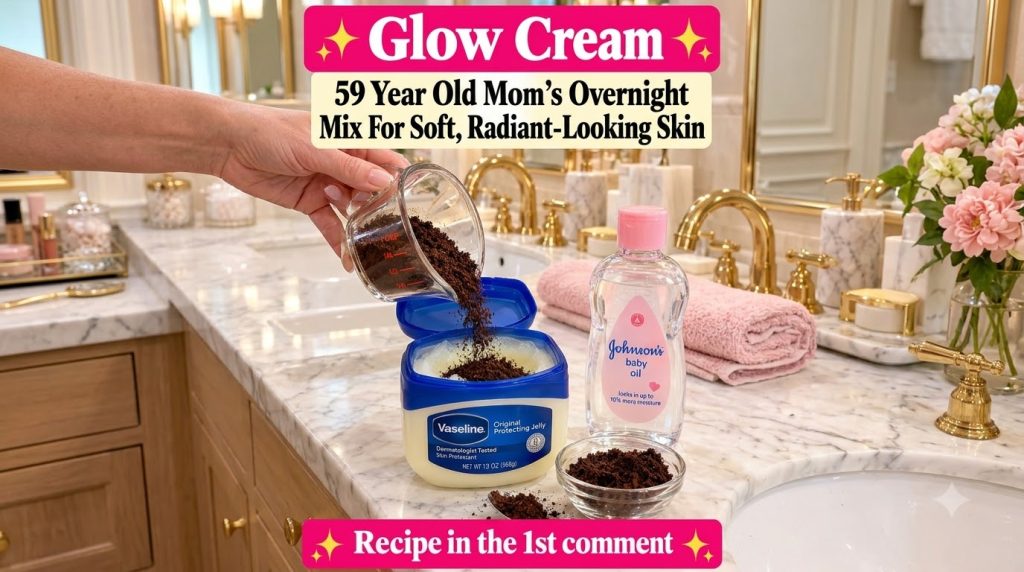 A hand pouring dark brown coffee grounds from a clear measuring cup into an open blue and white tub of Original Protecti