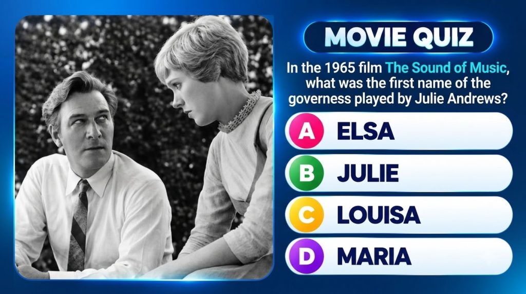 A still from The Sound of Music showing Julie Andrews and Christopher Plummer in a thoughtful scene integrated into a mo