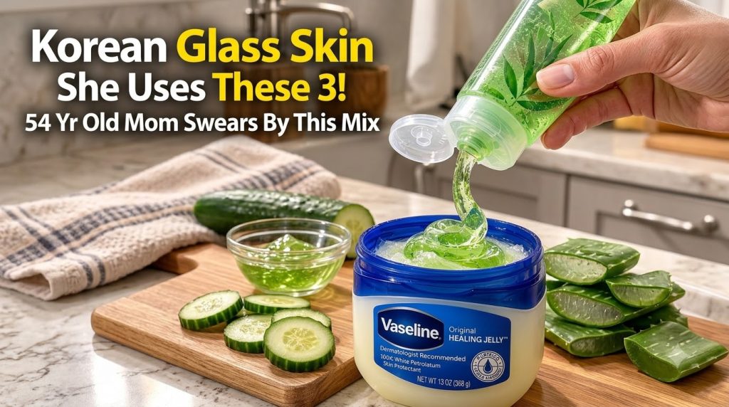 A hand squeezing vibrant green aloe vera gel into a tub of white Vaseline surrounded by fresh aloe leaves and cucumber s