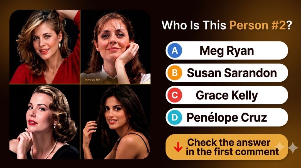 A quiz grid with four celebrity portraits featuring Who Is This Person 2 below with multiple-choice options and a call-t