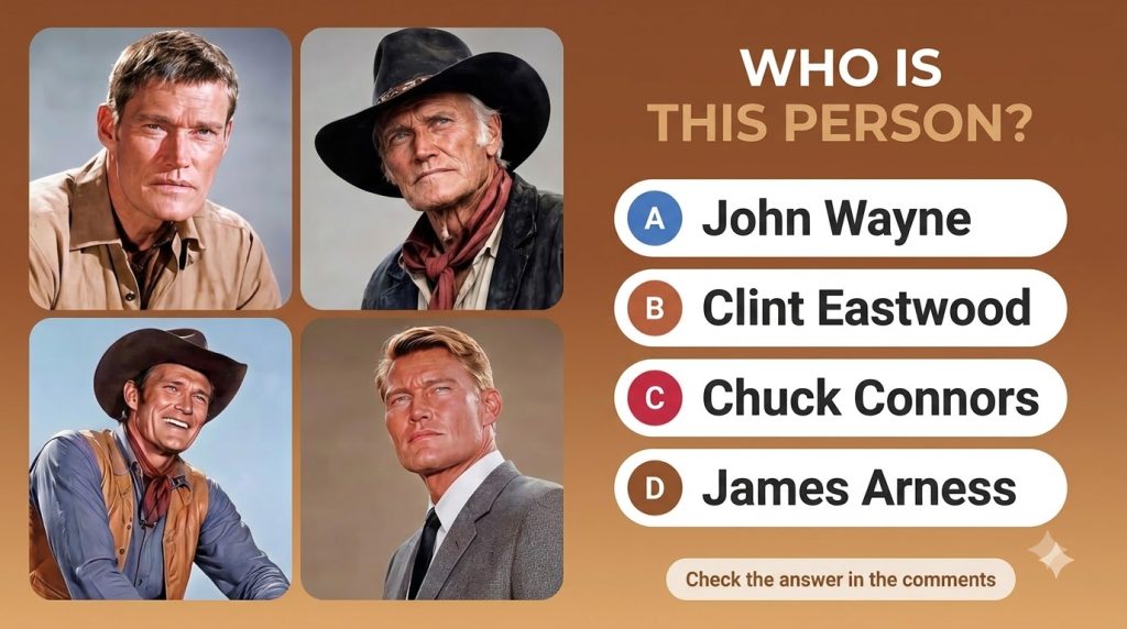 A quiz featuring four headshot portraits of male actors in a 2x2 grid with the text WHO IS THIS PERSON below and multipl