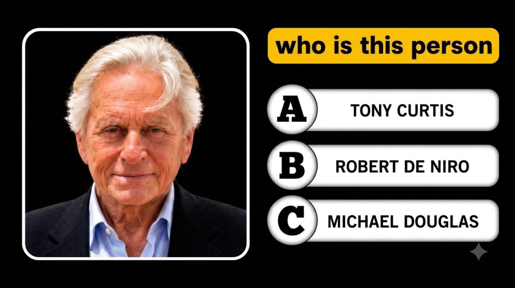 Quiz image showing a portrait of Michael Douglas with multiple-choice options