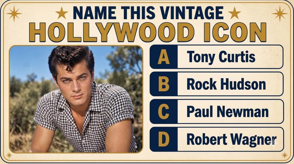 A young Tony Curtis with an intense serious expression blue eyes and dark wavy hair with a prominent curl on his forehea