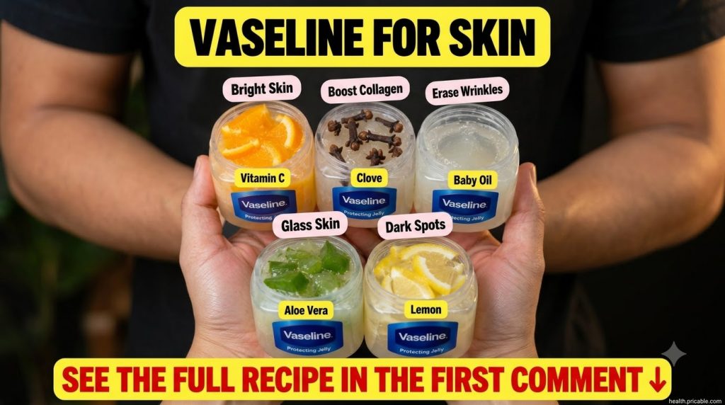 Five small jars of Vaseline each mixed with a different natural ingredient like turmeric ground cloves baby oil aloe ver
