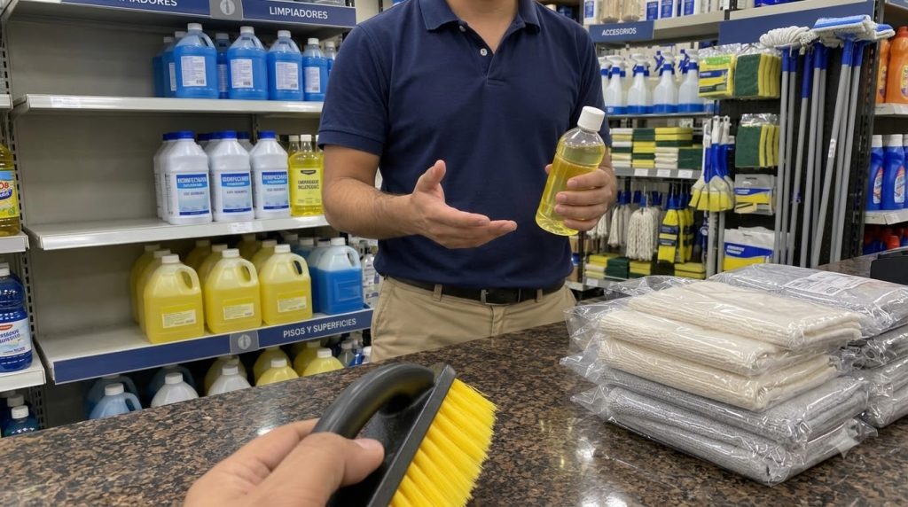 A close-up first-person view of a person holding a clear plastic bottle with light yellow liquid gesturing towards a dar