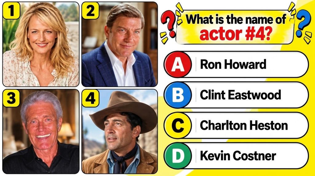 A four-panel celebrity quiz grid Top left a blonde woman e g Marilyn Monroe Top right a man in a suit e g Humphrey Bogar