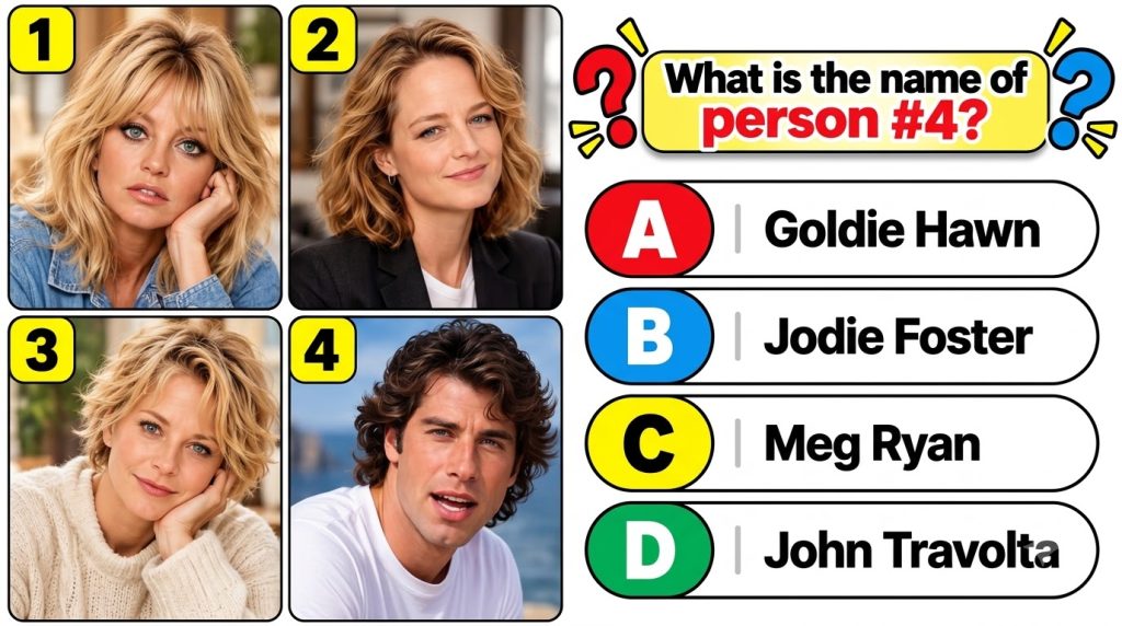 A multiple-choice quiz image showing four headshots of classic Hollywood actors with person 4 being Cary Grant alongside
