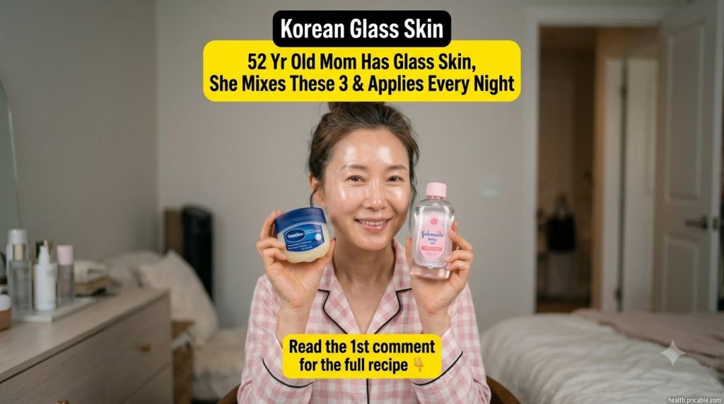 A smiling East Asian woman likely in her 50s holding up a jar of Vaseline Healing Jelly in her left hand and a bottle of