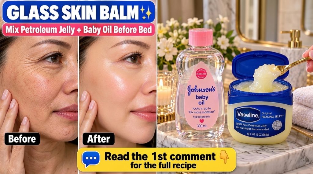 A vertical collage showing a Before and After comparison of a woman s face transitioning from textured skin to a dewy sm