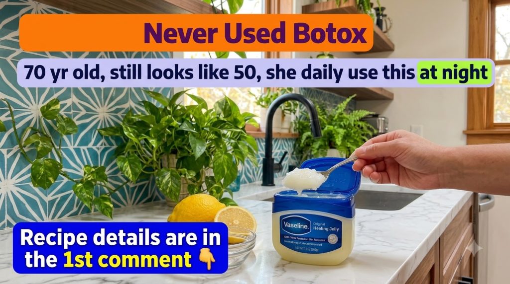 A close-up shot of a kitchen counter with a jar of Vaseline a spoon with petroleum jelly two lemons one whole one halved
