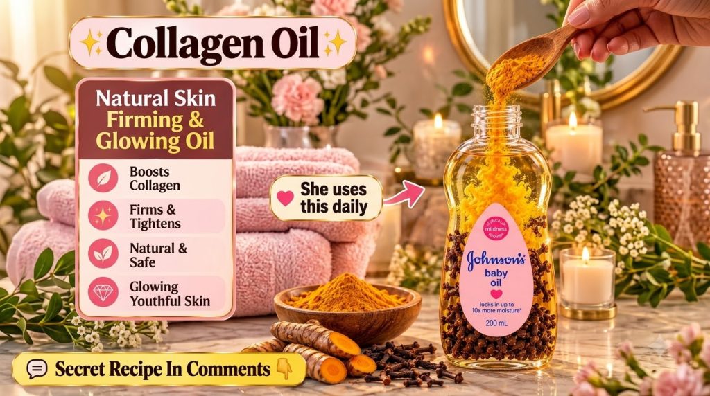 A bottle of Johnson s baby oil being infused with turmeric powder with turmeric root slices a bowl of turmeric powder an