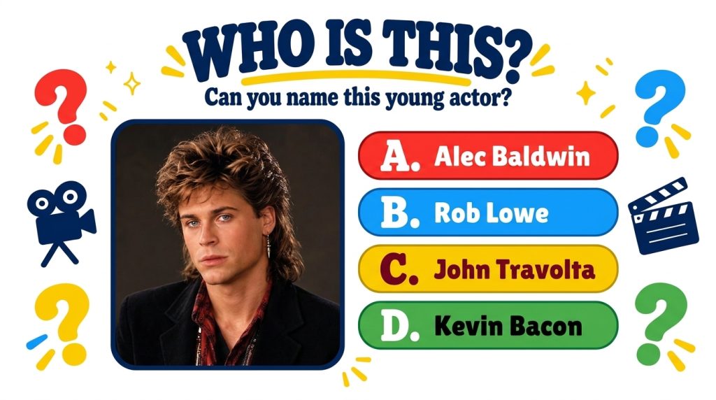 A headshot of a young Rob Lowe from the 1980s looking fresh-faced with curly hair
