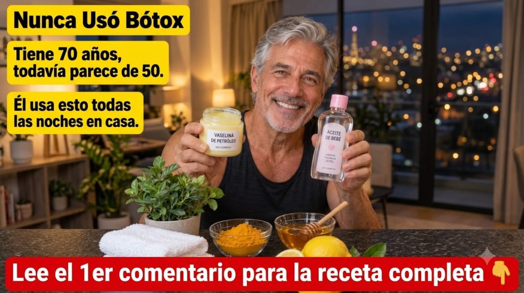 A friendly-looking man in his 50s-60s with grey hair smiling warmly at the camera while holding up a bottle of baby oil 