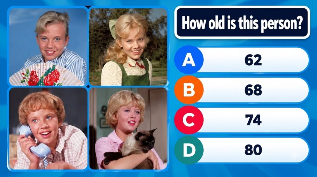 A multiple-choice quiz image featuring a glamorous black and white headshot of Audrey Hepburn with four options for cele