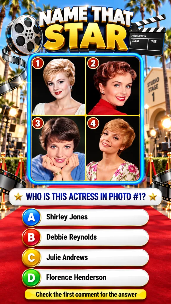 A NAME THAT STAR quiz game interface showing four framed portraits of classic Hollywood actresses The main question WHO 