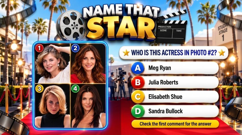 A mobile trivia game interface titled NAME THAT STAR with a grid of four headshots of actresses numbered 1 through 4 aga