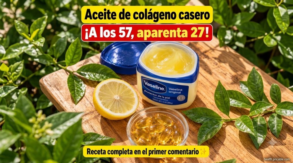 Ingredients for homemade collagen oil an open tub of Vaseline a halved lemon and a small glass bowl of golden gel capsul