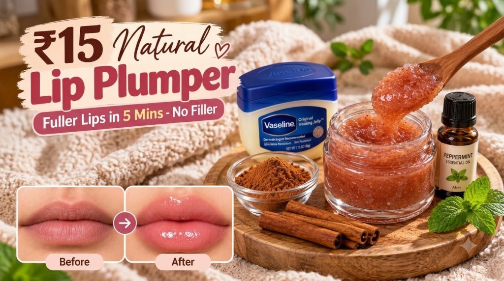 Ingredients for a DIY natural lip plumper Vaseline cinnamon sticks a small bowl of cinnamon powder peppermint essential 