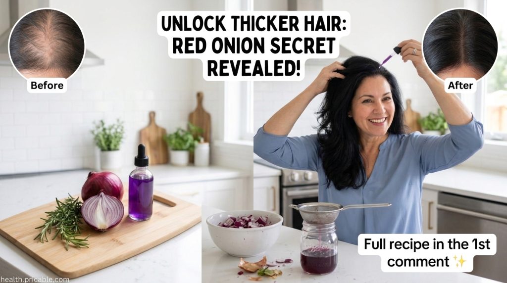 A split image showing a woman with thinning hair on one side before and the same woman with noticeably thicker hair on t