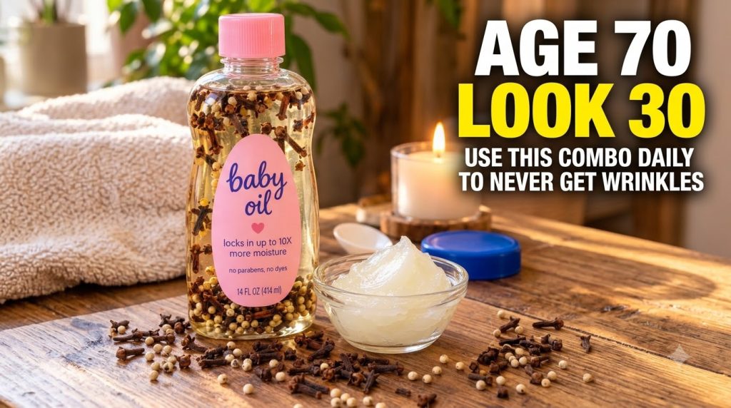 A close-up of Johnson s baby oil infused with cloves and peppercorns a small bowl of petroleum jelly and scattered clove