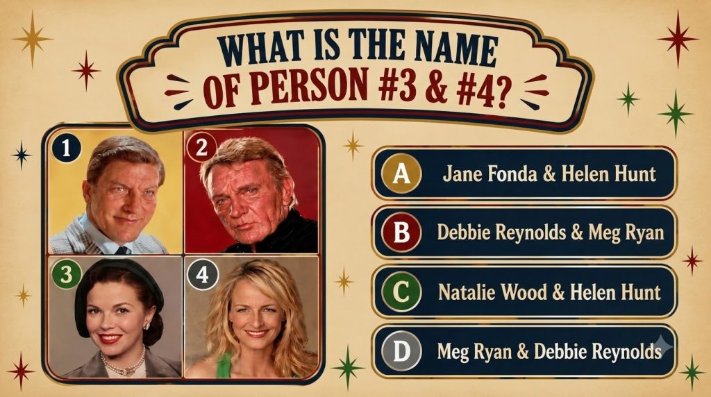 A retro-themed quiz card showing a black and white portrait of young Natalie Wood with a quiz question Who is this Class