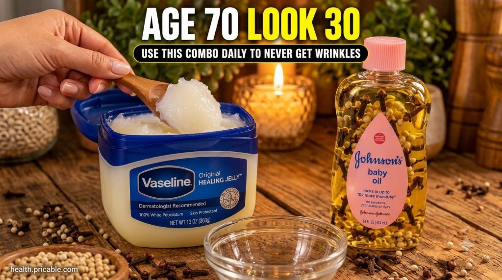 A home remedy setup with a jar of Vaseline a bottle of baby oil infused with cloves and peppercorns an empty glass bowl