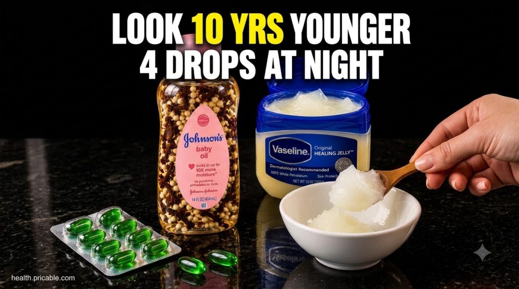 A flat lay showing a bottle of Johnson s baby oil a tub of Vaseline Healing Jelly a small white bowl with petroleum jell