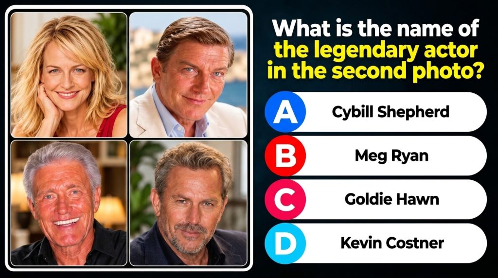 A quiz image showing four celebrity headshots in a 2x2 grid with a question in the center What is the name of the legend