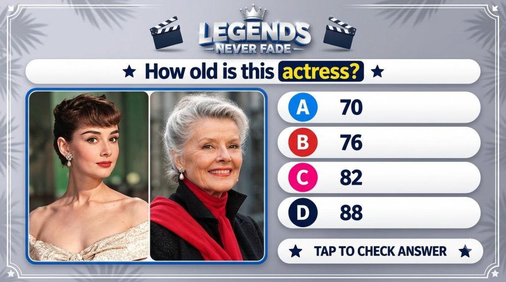 A split portrait of Audrey Hepburn showing her younger iconic self on the left and a gracefully aged version on the righ