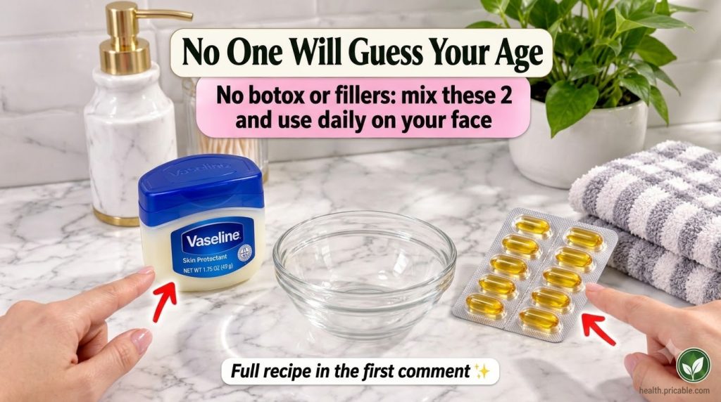 A still life composition featuring a tub of Vaseline a blister pack of golden Vitamin E capsules a small empty glass bow