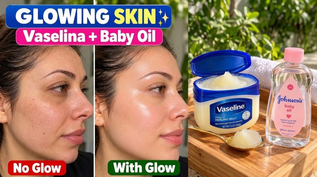 A before and after comparison of a woman s face with the after showing significantly glowing and hydrated skin Below a j