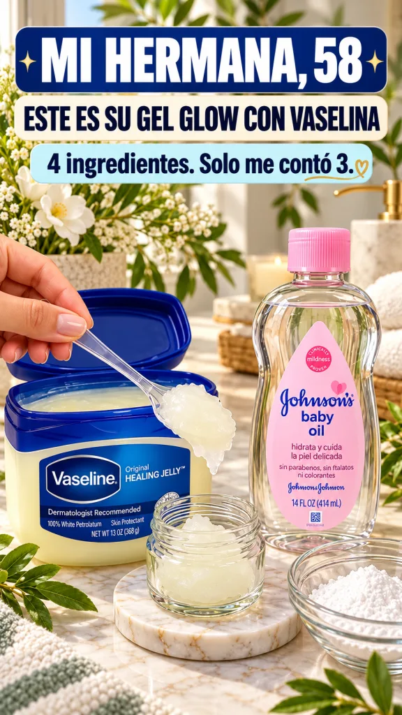 Ingredientes para el gel casero una mano sostiene una cuchara de Vaselina sobre un pequeño frasco de vidrio junto a un t