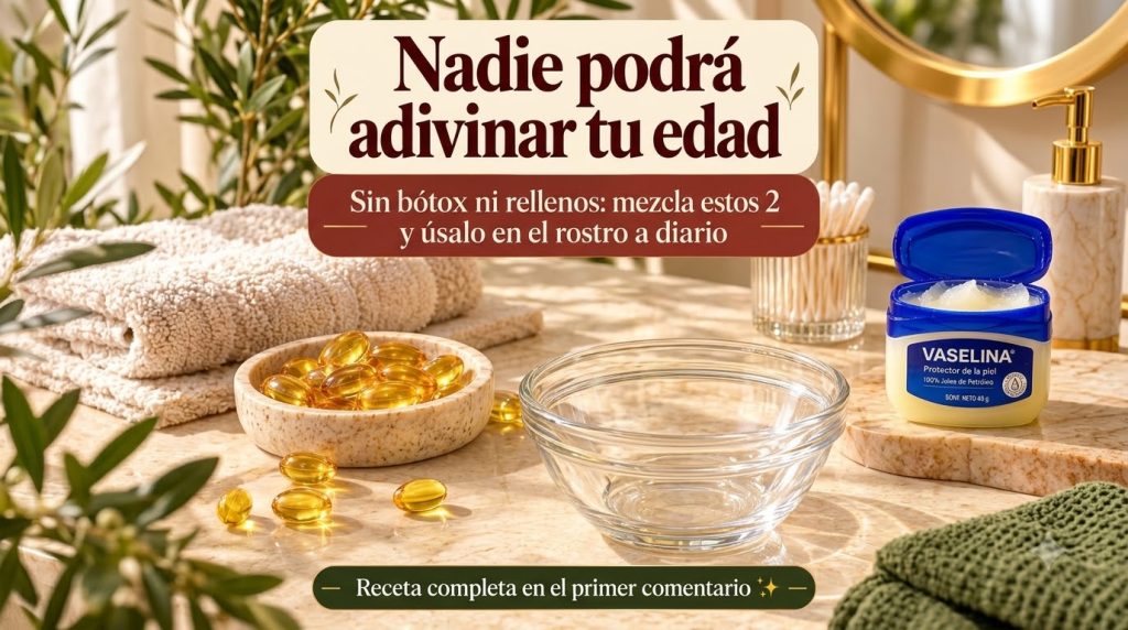Ingredientes para una crema casera de vaselina y vitamina E incluyendo un tarro abierto de vaselina cápsulas de vitamina