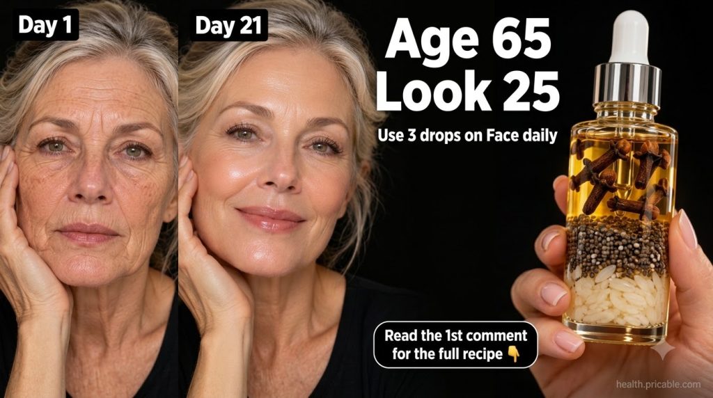 A split image showing a woman s face before and after 21 days with reduced wrinkles and glowing skin on the left and a h