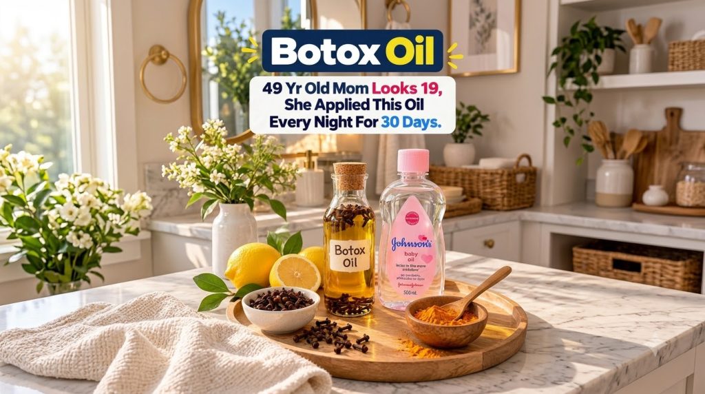 A still life arrangement on a wooden tray featuring two bottles of oil one with cloves one baby oil fresh lemons whole c