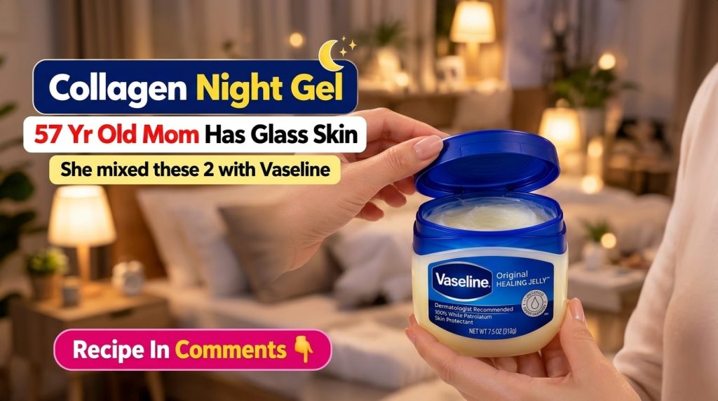 Hands gently holding an open jar of Vaseline Original Healing Jelly with soft blurred background lights