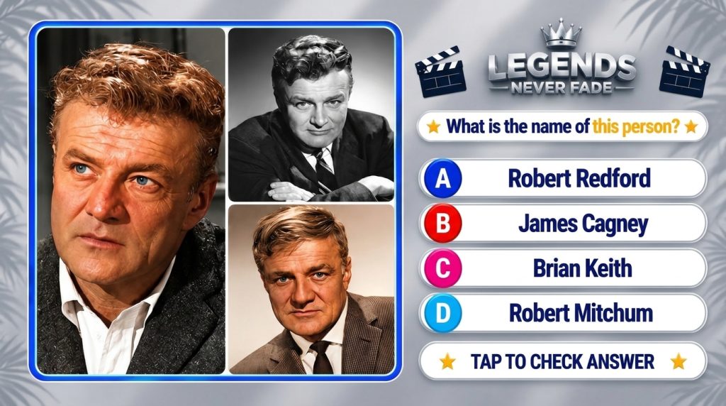 A mobile quiz interface featuring four portraits of the actor Brian Keith The main image is a large color portrait compl