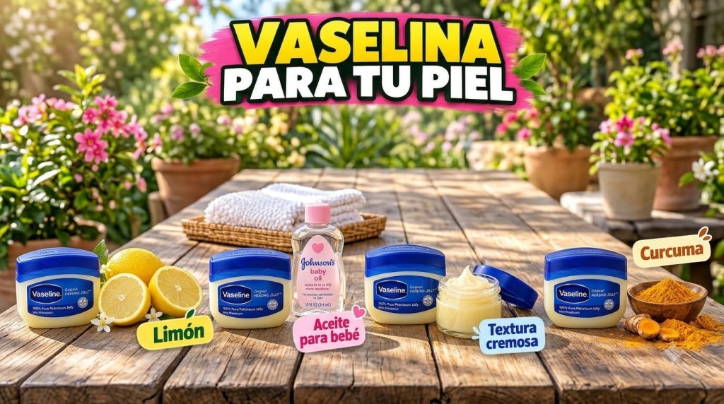 A vertical collage composed of four distinct horizontal panels showcasing jars of Vaseline Original Healing Jelly alongs