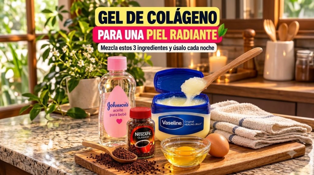 A flat lay of Johnson s baby oil Vaseline Original Healing Jelly Nescafé instant coffee granules and an egg yolk on a wo