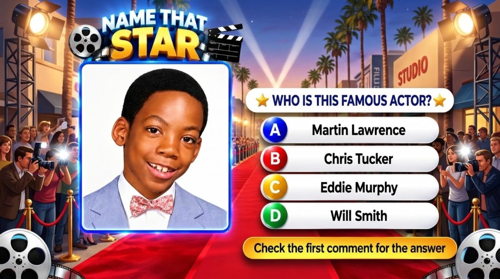 A mobile game quiz interface asking Name That Star with a central portrait of a smiling young Eddie Murphy in a bow tie 