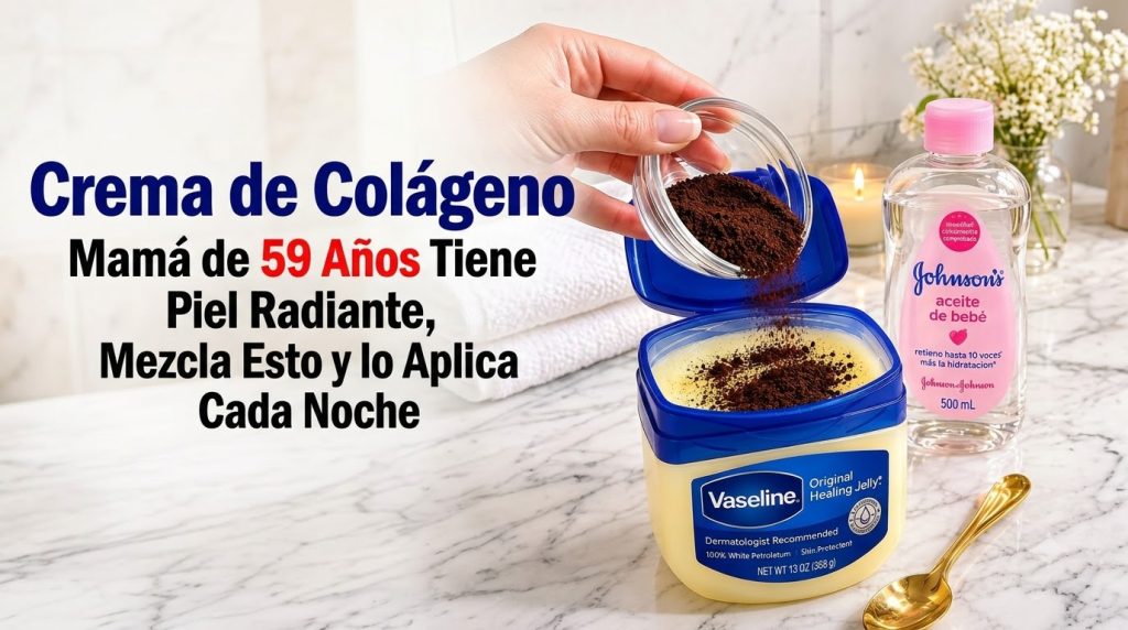 A hand pouring coffee grounds into a container of Vaseline with baby oil and a golden spoon nearby in a serene setting