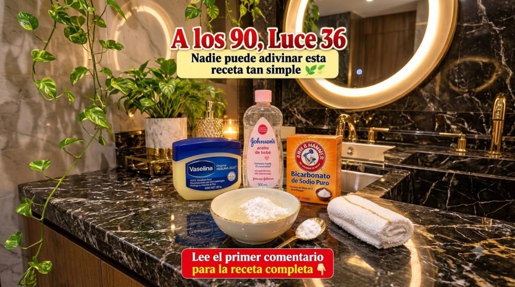 Ingredientes para una receta de belleza casera Vaselina aceite de bebé Johnson s y bicarbonato de sodio Arm Hammer dispu
