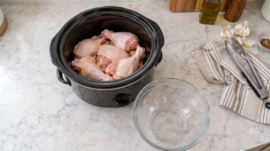 A plate of easy slow cooker sticky chicken garnished with sesame seeds and green onions served with rice