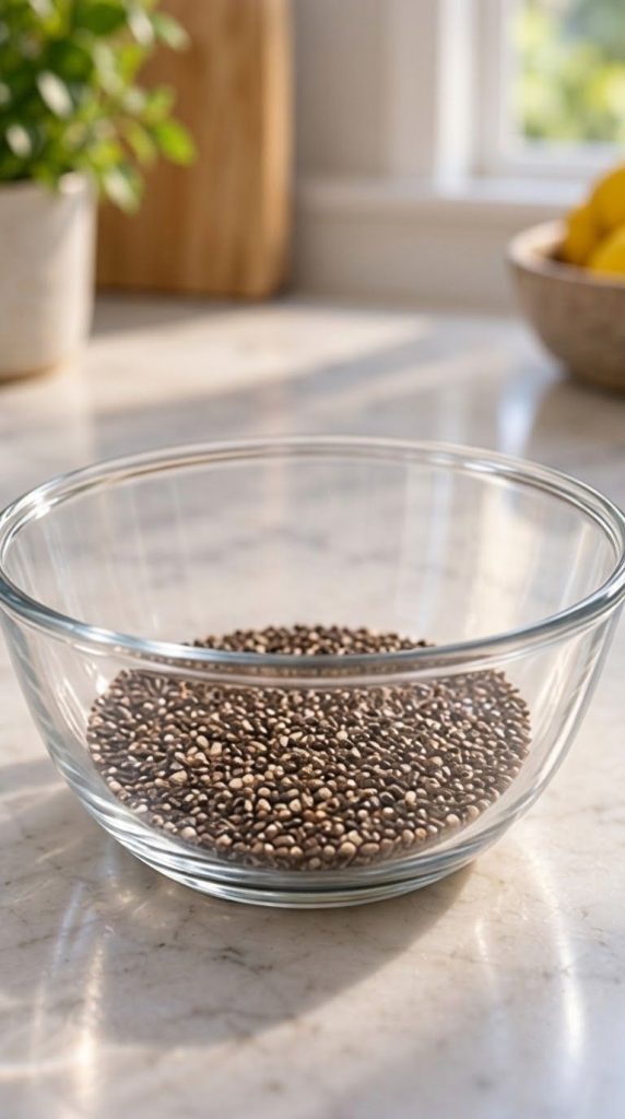 A close-up of a serving of Chocolate Tahini Chia Pudding featuring distinct layers The bottom layer is a dark chocolate-
