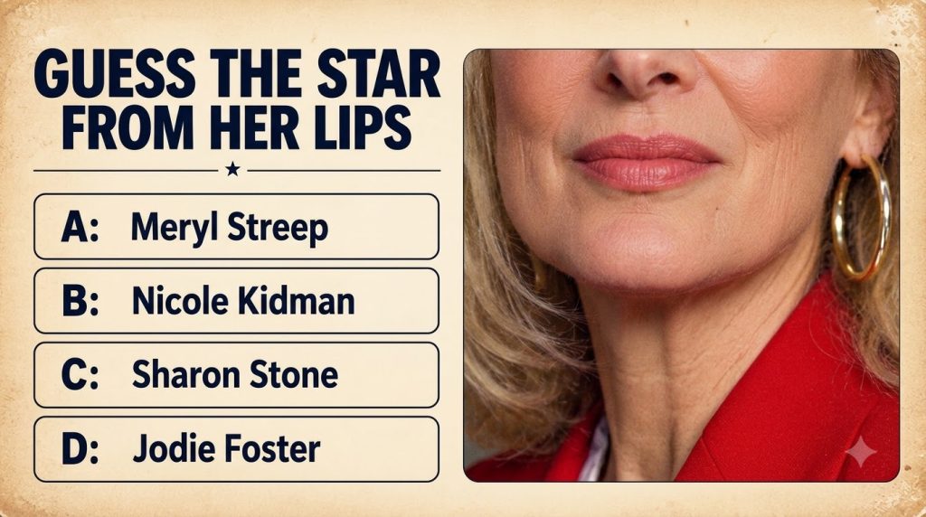 Quiz image showing four cropped faces with the question WHO IS PERSON 4 and answer options including Meryl Streep